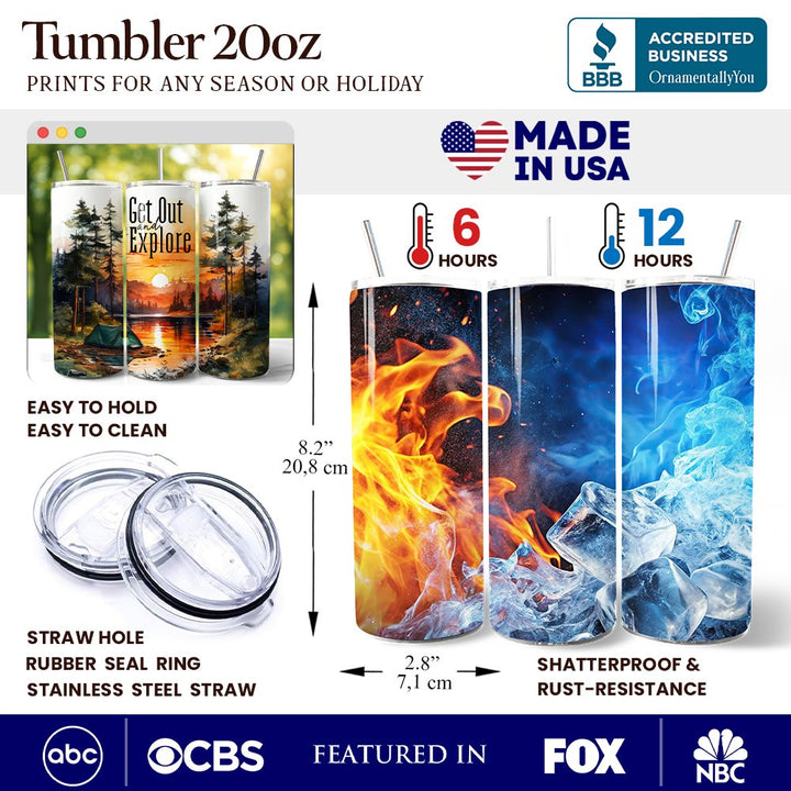 Get Out and Explore 20oz Personalized Tumbler With Lid and Stainless Steel Straw, Forest Camping Adventure Gift Cup Tumbler OrnamentallyYou 