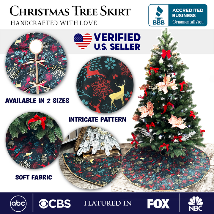 Gold and Red Deer Decoration Pattern Holiday Tree Skirt