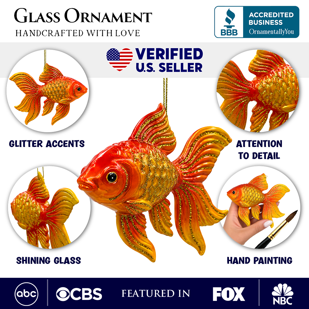 (PRE-ORDER) Goldfish Glass Christmas Ornament, Fish Lover Gift and Aquatic Holiday Tree Decor