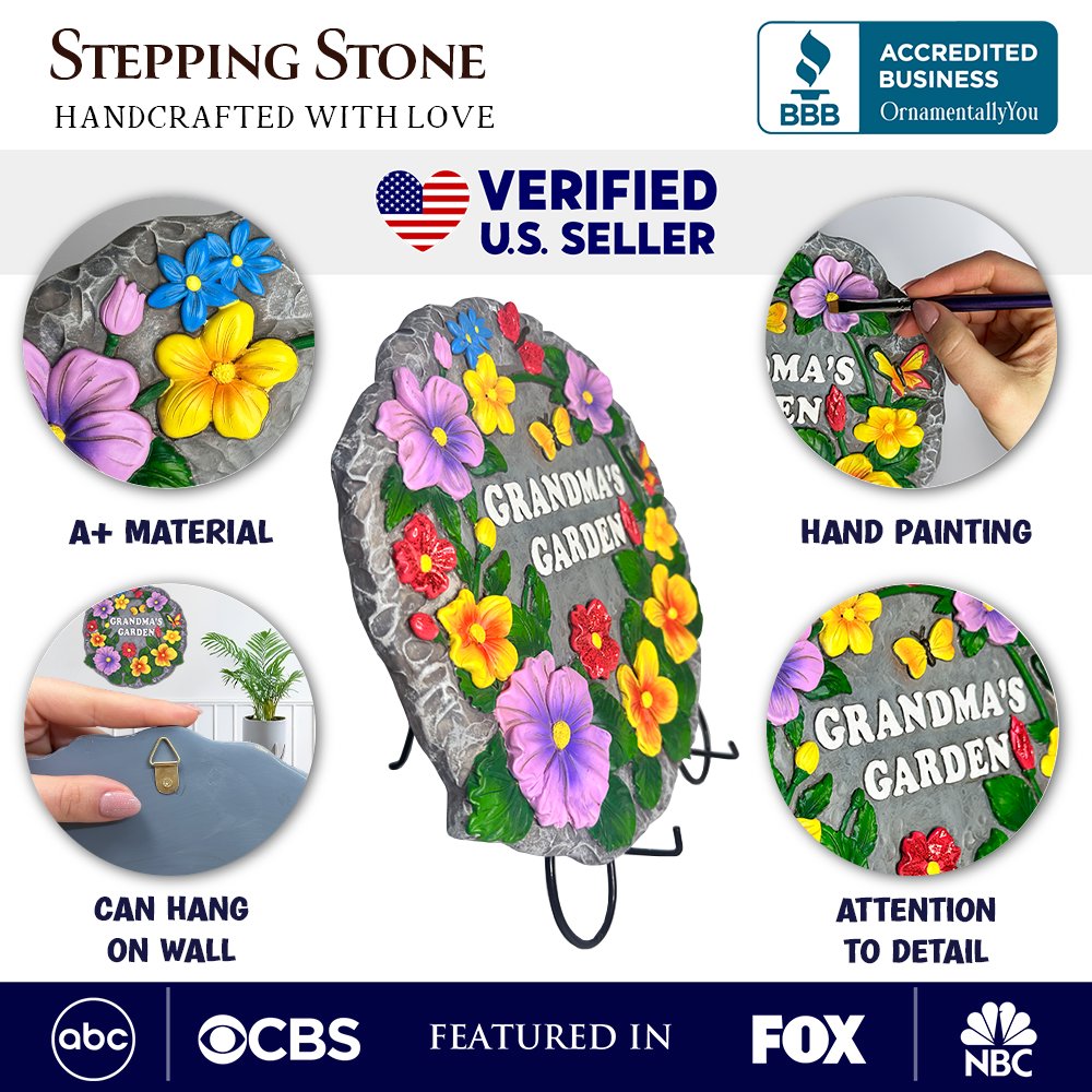 Grandma’s Garden Floral Stepping Stone, 9.5" Decorative Outdoor Decoration Resin Statues OrnamentallyYou 