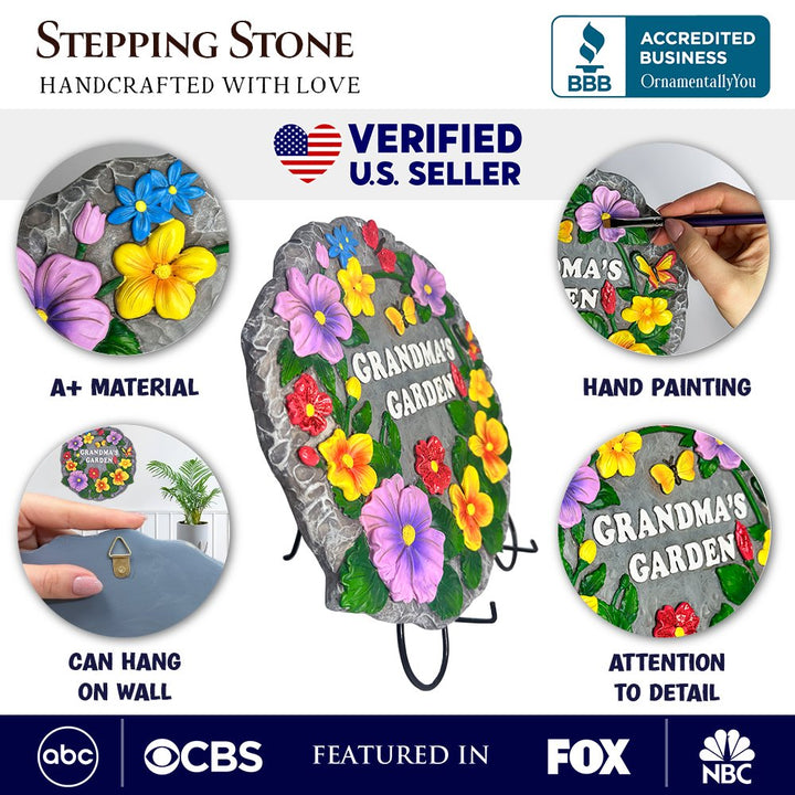 Grandma’s Garden Floral Stepping Stone, 9.5" Decorative Outdoor Decoration Resin Statues OrnamentallyYou 