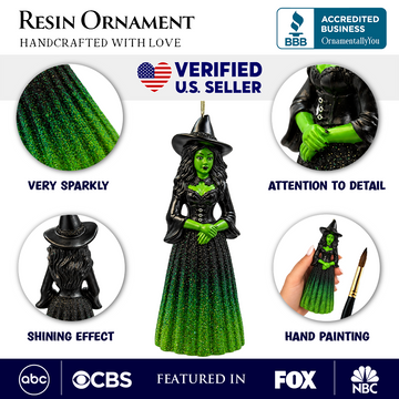 (PRE-ORDER) Green Skin Witch Resin Ornament, Gothic Halloween Sorceress Tree Decor