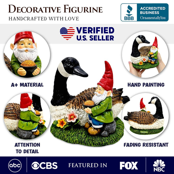 Gus the Canadian Goose & Gnorman the Gnome Garden Statue, 7" Figurine and Outdoor Decoration Resin Statues OrnamentallyYou 