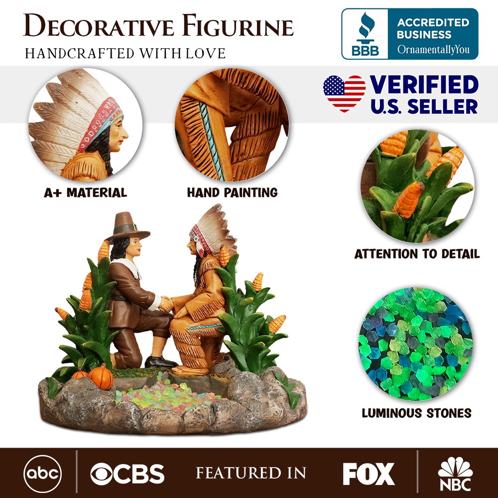 (Pre-Order) Harvest Harmony Kinship Between Native Americans and Pilgrims Figurine, 6" Fall Decor and Thanksgiving Statue Resin Statues OrnamentallyYou 