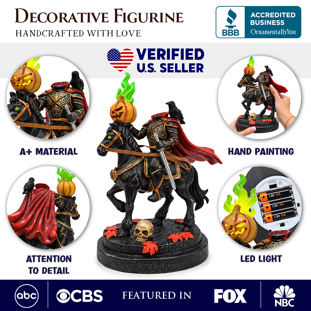 (PRE-ORDER) Headless Horseman Sleepy Hollow LED Lighted Statue, 9" Hauntingly Halloween Decoration Figurines