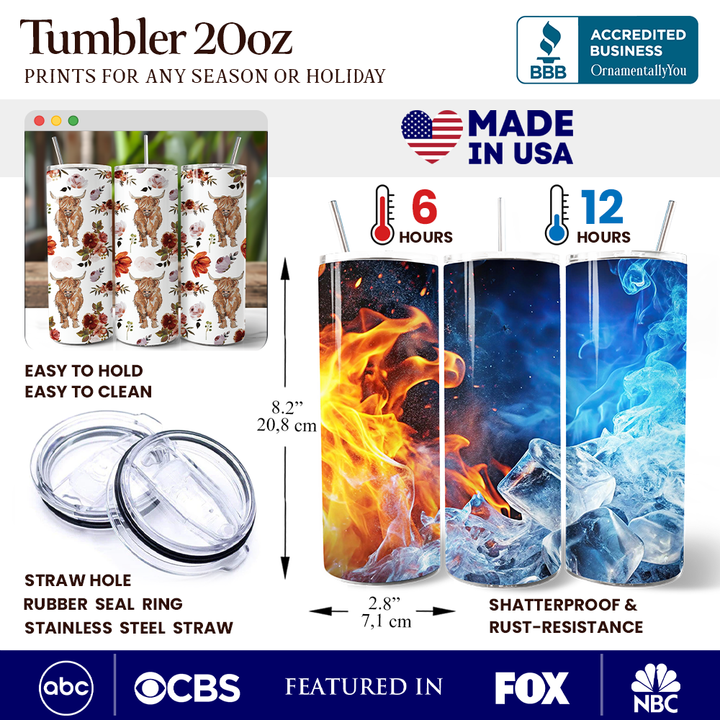 Highland Cow Floral 20oz Personalized Tumbler With Lid and Stainless Steel Straw, Chic Western Farmhouse Gift Cup