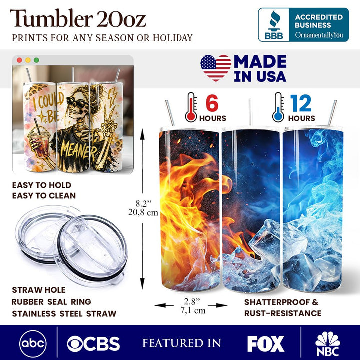 I Could Be Meaner 20oz Personalized Tumbler With Lid and Stainless Steel Straw, Funny Sarcastic Skeleton Girl Gift Cup Tumbler OrnamentallyYou 
