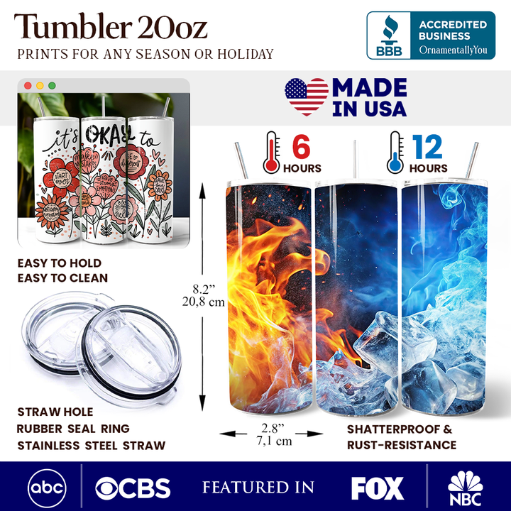 It's Okay Floral Affirmation 20oz Personalized Tumbler With Lid and Stainless Steel Straw, Boho Motivational Travel Mug Gift