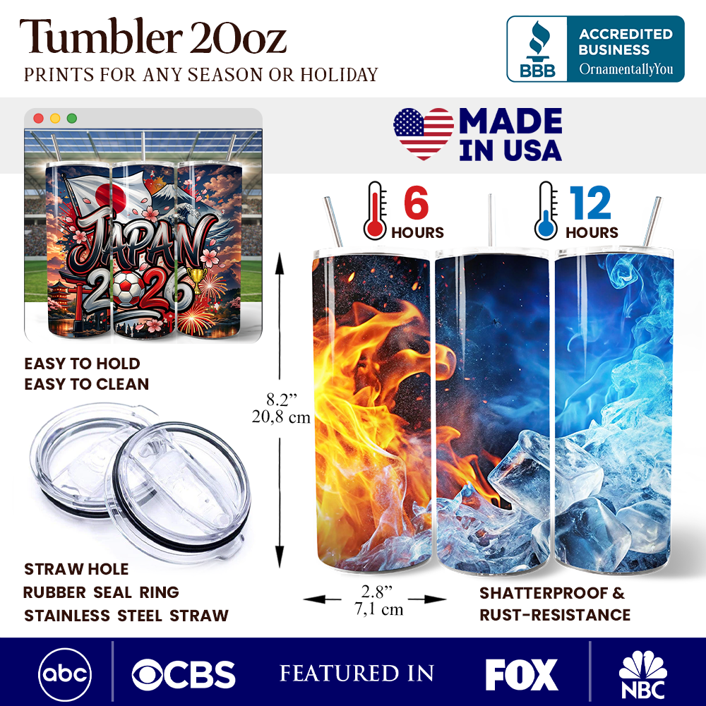 Japan 2026 Soccer Cup Global Championship 20oz Tumbler With Lid and Stainless Steel Straw, Fans Football Gift Cup