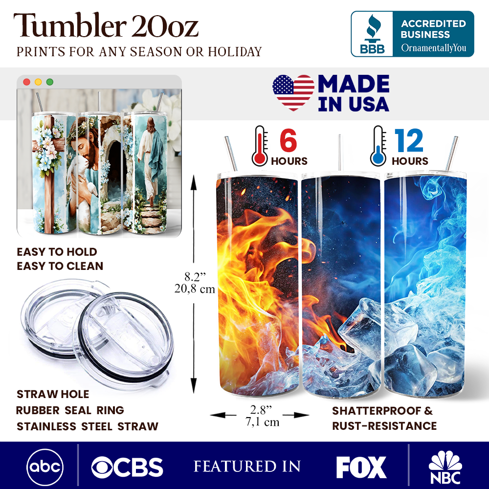 Jesus has Risen 20oz Personalized Tumbler With Lid and Stainless Steel Straw, Easter Blue Brushstrokes Spring Gift Cup