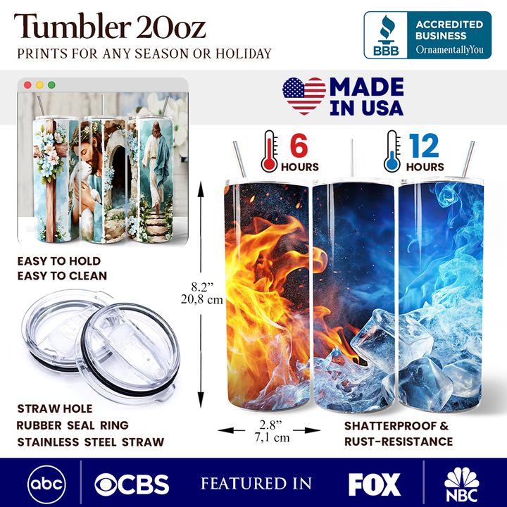 Jesus has Risen 20oz Personalized Tumbler With Lid and Stainless Steel Straw, Easter Blue Brushstrokes Spring Gift Cup