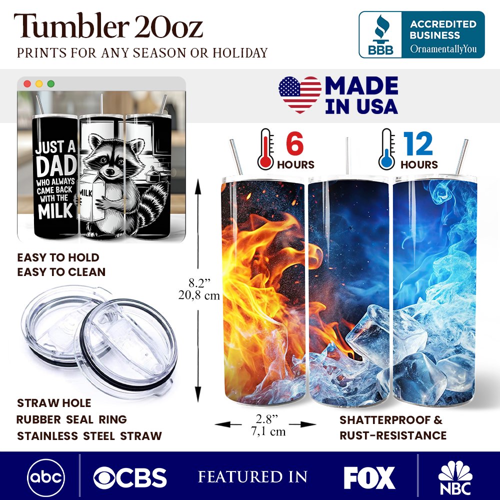 Just A Dad Who Always Came Back With The Milk 20oz Personalized Tumbler With Lid and Stainless Steel Straw, Funny Raccoon Dad Gift Cup Tumbler OrnamentallyYou 