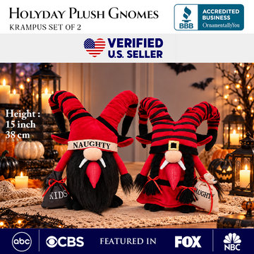 Krampus Plush Gnome Set of 2, Naughty List Christmas 15" Tabletop Decoration