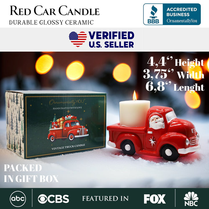 (Pre-Order) Lovely Ceramic Red Truck Candle Christmas and Santa Theme, Candleholder Home Decor Candles OrnamentallyYou 