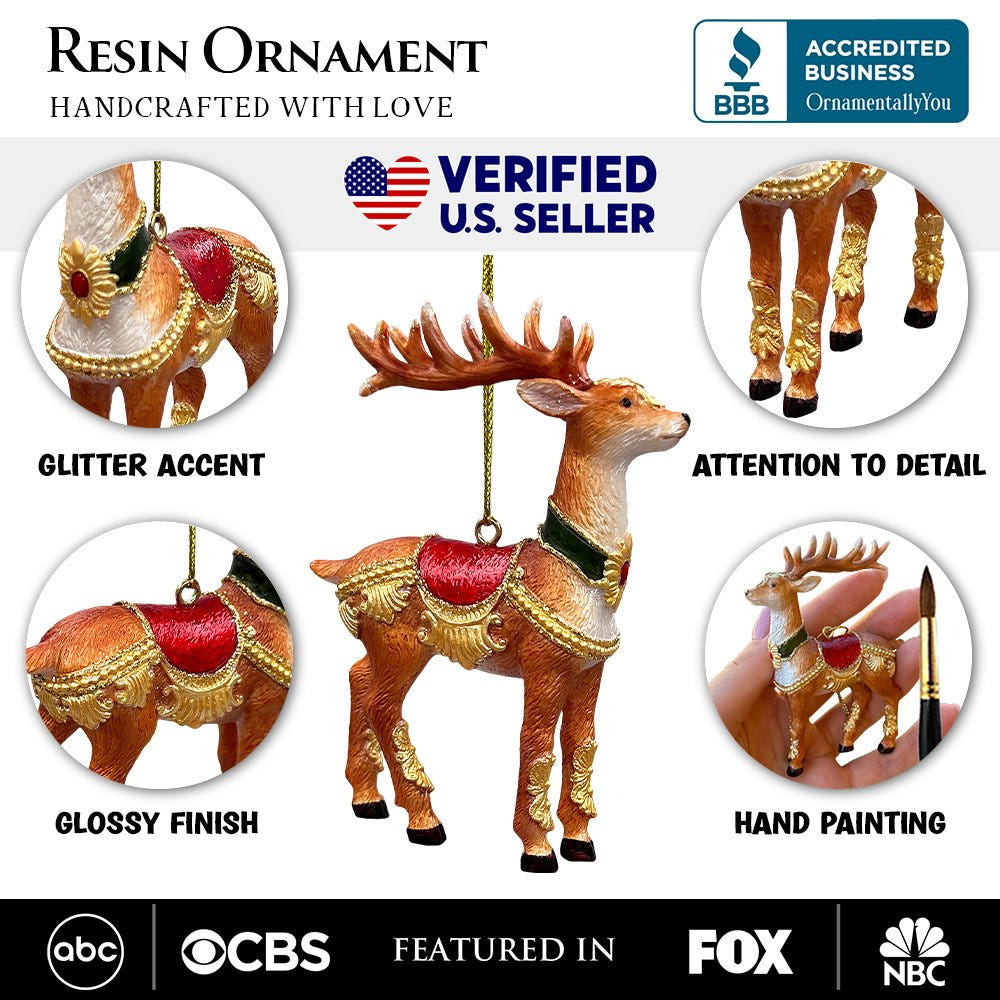 Majestic Deer in Gold Armor Ornament, Regal Christmas Tree Decor Resin Ornaments OrnamentallyYou 