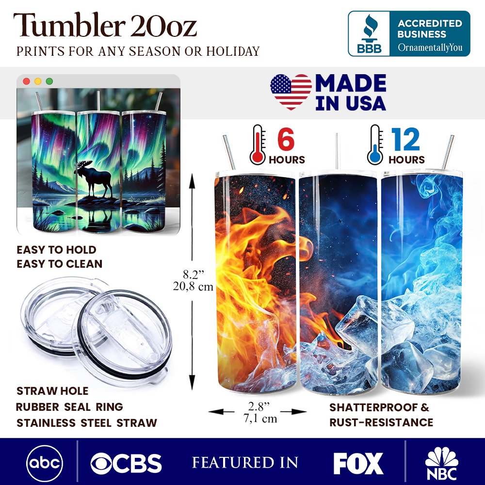 Majestic Moose Under Northern Lights 20oz Personalized Tumbler With Lid and Stainless Steel Straw, Enchanted Christmas Gift Cup Tumbler OrnamentallyYou 