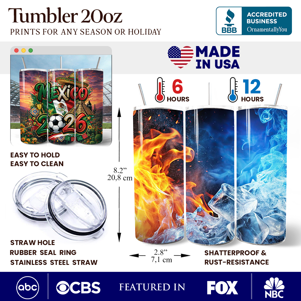 Mexico 2026 Soccer Cup Global Championship 20oz Tumbler With Lid and Stainless Steel Straw, Fans Football Gift Cup