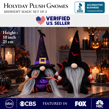 Midnight Magic Plush Gnome Set of 2, Gothic Witch and Vampire 10" Halloween Decor