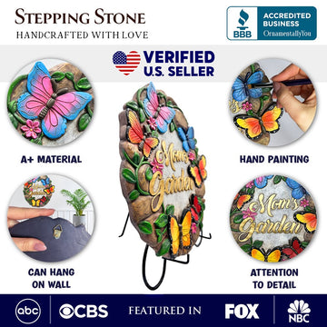 Mom’s Garden with Butterflies Stepping Stone, 9.5" Decorative Outdoor Decoration Resin Statues OrnamentallyYou 