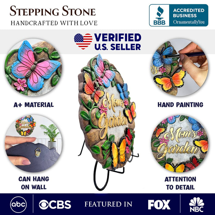 Mom’s Garden with Butterflies Stepping Stone, 9.5" Decorative Outdoor Decoration Resin Statues OrnamentallyYou 