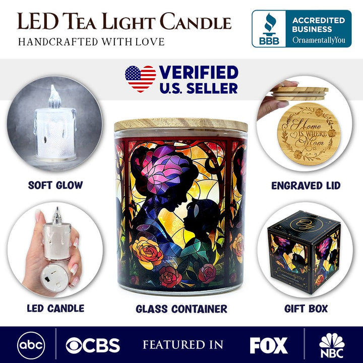 Mother and Child Faux Stained Glass LED Tea Light Candle, Charming Tabletop Decor With Soft Glow Candles OrnamentallyYou 