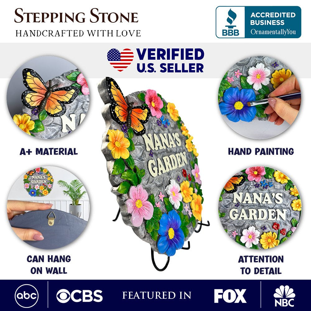 Nana’s Garden Floral Stepping Stone, 9.5" Decorative and Gift for Grandmother Resin Statues OrnamentallyYou 
