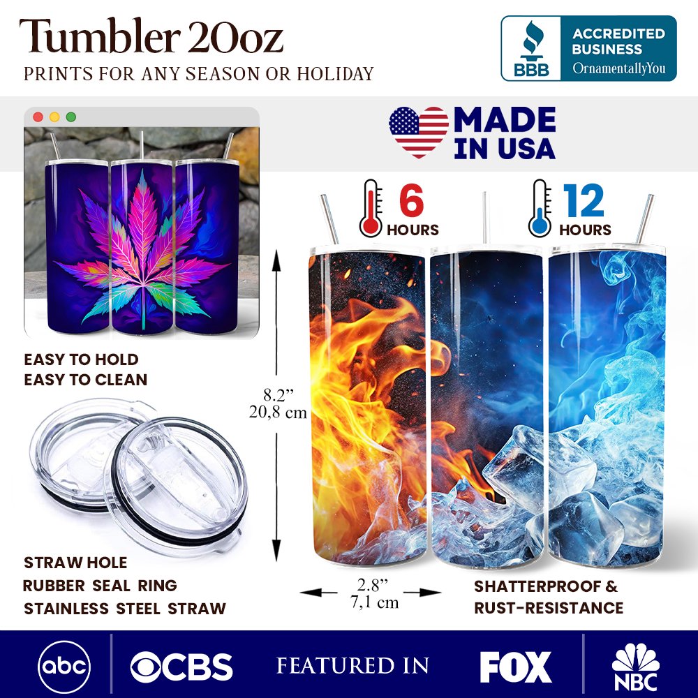 Neon Cannabis Leaf 20oz Personalized Tumbler With Lid and Stainless Steel Straw, Psychedelic Weed Aesthetic Gift Cup Tumbler OrnamentallyYou 
