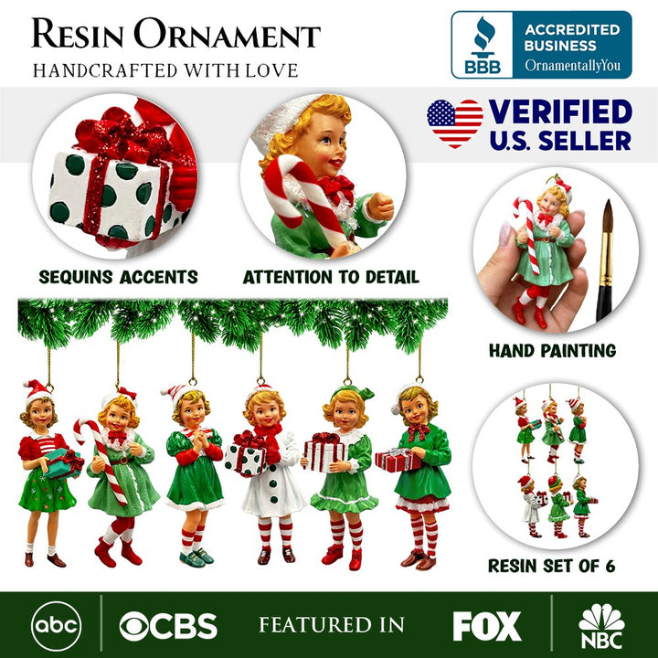 (Pre-Order) Nostalgic Victorian Christmas Girl Charming Set of 6 Ornaments, Vintage Old Fashioned Resin Holiday Decoration Ornament Bundle OrnamentallyYou 