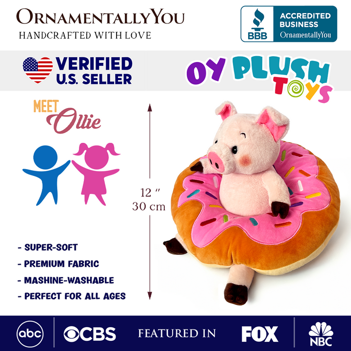 (Pre-Order) Ollie Oinker the Pig Plushie, Adorable 12" Donut Ring Stuffed Animal for Kids’ Gifts