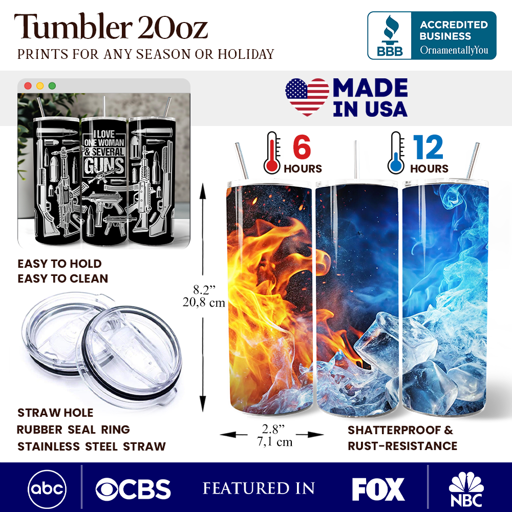 Patriotic 2nd Amendment 20oz Personalized Tumbler With Lid and Stainless Steel Straw, I Love One Woman and Guns Gift Cup