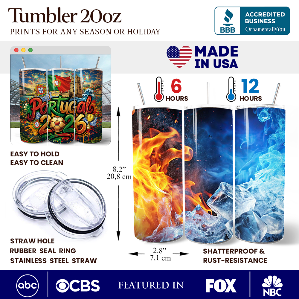 Portugal 2026 Soccer Cup Global Championship 20oz Tumbler With Lid and Stainless Steel Straw, Fans Football Gift Cup