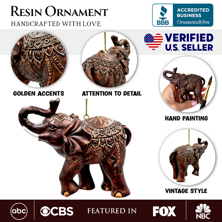 (Pre-Order) Boho Elephant Ornament, Exotic Resin Christmas Tree Decor