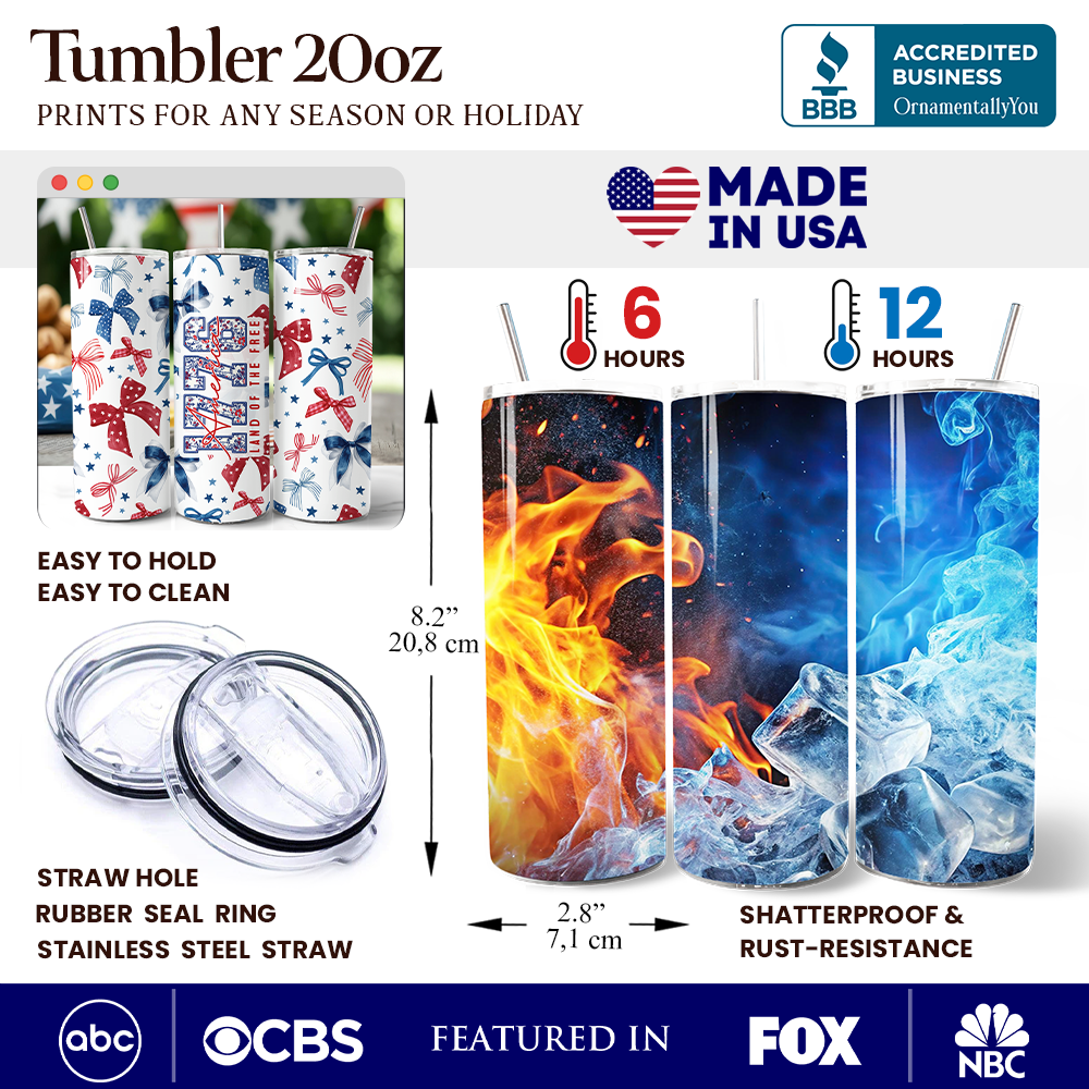 Retro Coquette America 1776 Floral 20oz Personalized Tumbler With Lid and Stainless Steel Straw, Land of the Free Patriotic Gift Cup