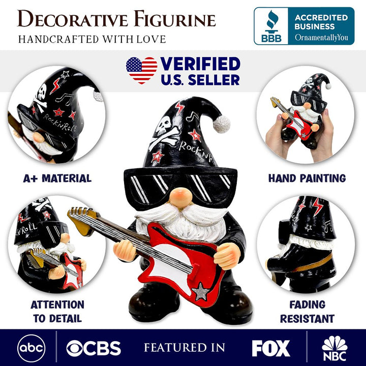 Rockstar Gnome Garden Statue, 7.5" Electric Guitar Playing Dwarf Figurine Resin Statues OrnamentallyYou 