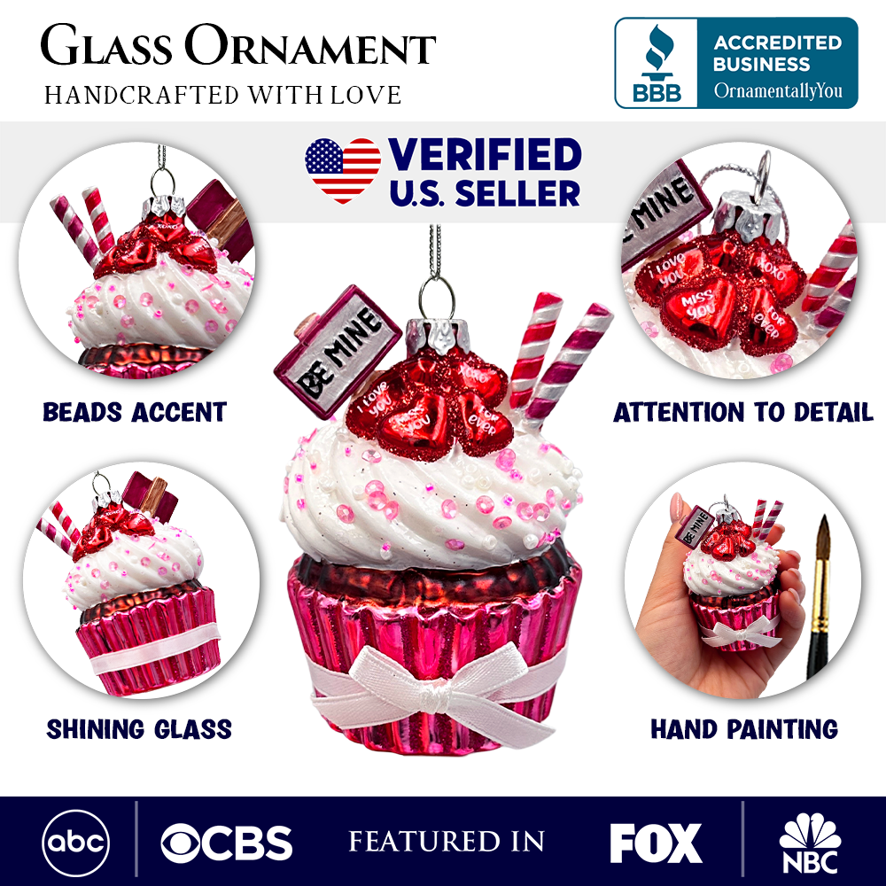 (Pre-Order) Romantic Cupcake Glass Ornament, Romantic Keepsake Christmas Decor