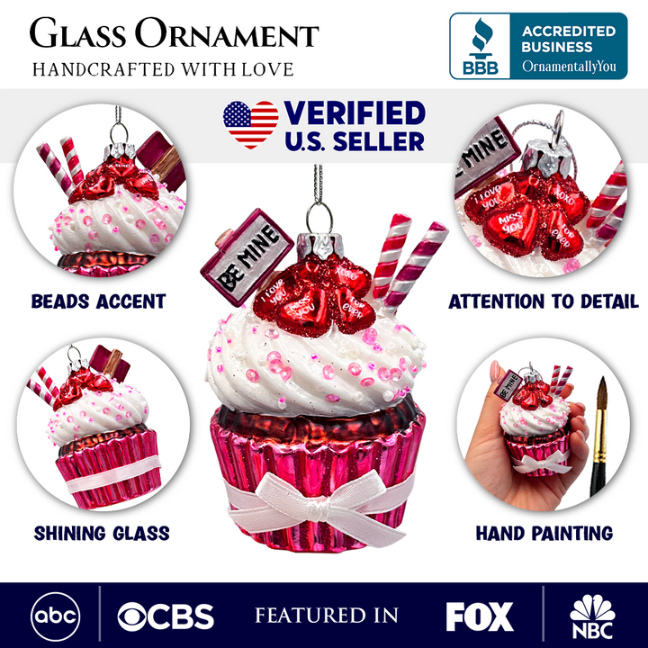 (Pre-Order) Romantic Cupcake Glass Ornament, Romantic Keepsake Christmas Decor