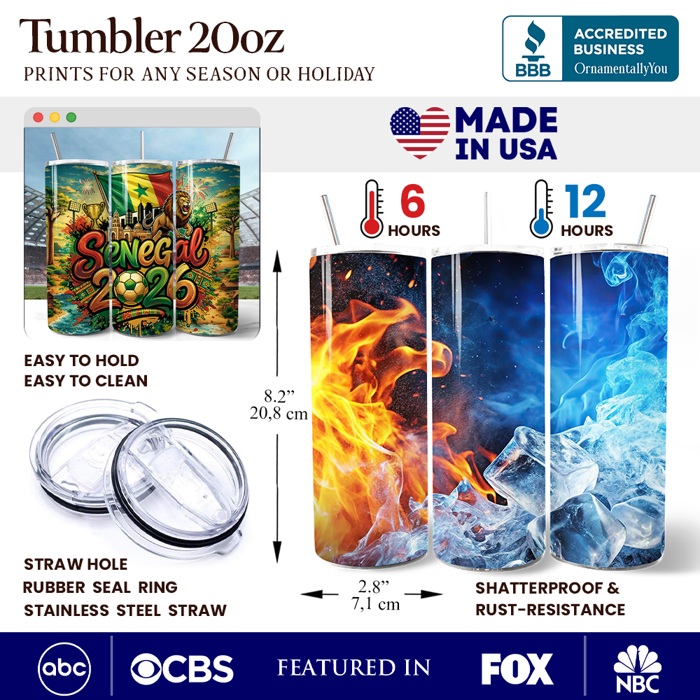 Senegal 2026 Soccer Cup Global Championship 20oz Tumbler With Lid and Stainless Steel Straw, Fans Football Gift Cup