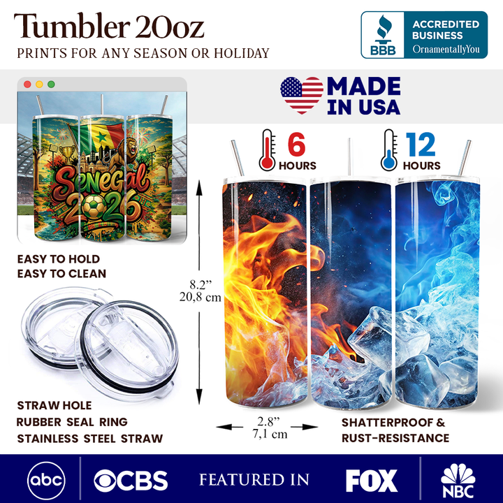 Senegal 2026 Soccer Cup Global Championship 20oz Tumbler With Lid and Stainless Steel Straw, Fans Football Gift Cup