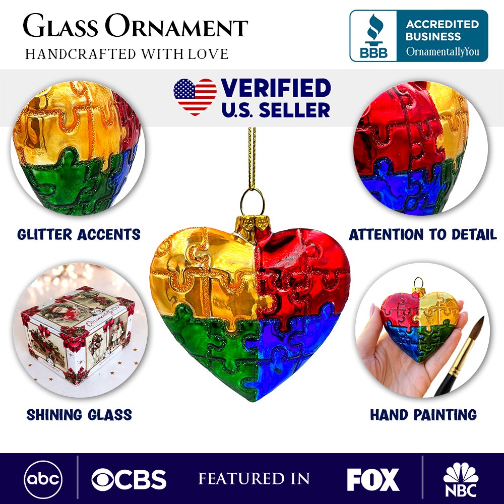 (Pre-Order) Sentimental Autism Heart Puzzle Glass Christmas Ornament, Autistic Child Parent Gift Glass Ornament OrnamentallyYou 