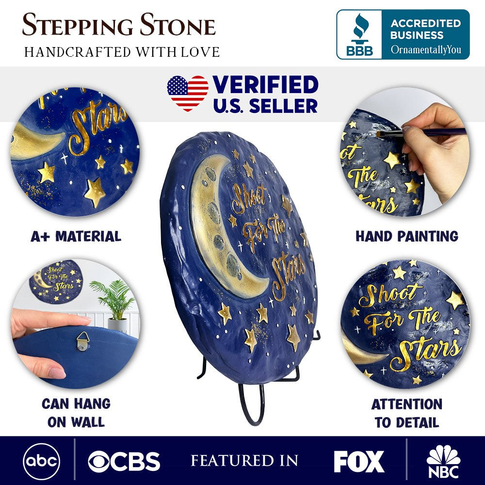 Shoot for the Stars Stepping Stone, 9.5" Galactic Moon and Stars Space Themed Gift Resin Statues OrnamentallyYou 