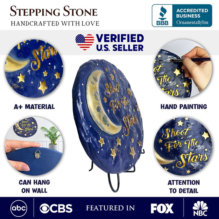 Shoot for the Stars Stepping Stone, 9.5" Galactic Moon and Stars Space Themed Gift Resin Statues OrnamentallyYou 