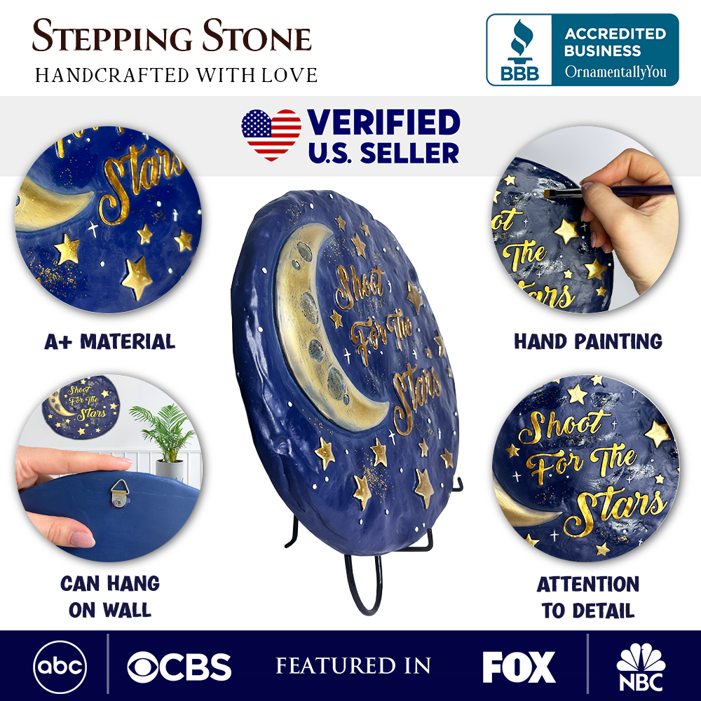 Shoot for the Stars Stepping Stone, 9.5" Galactic Moon and Stars Space Themed Gift