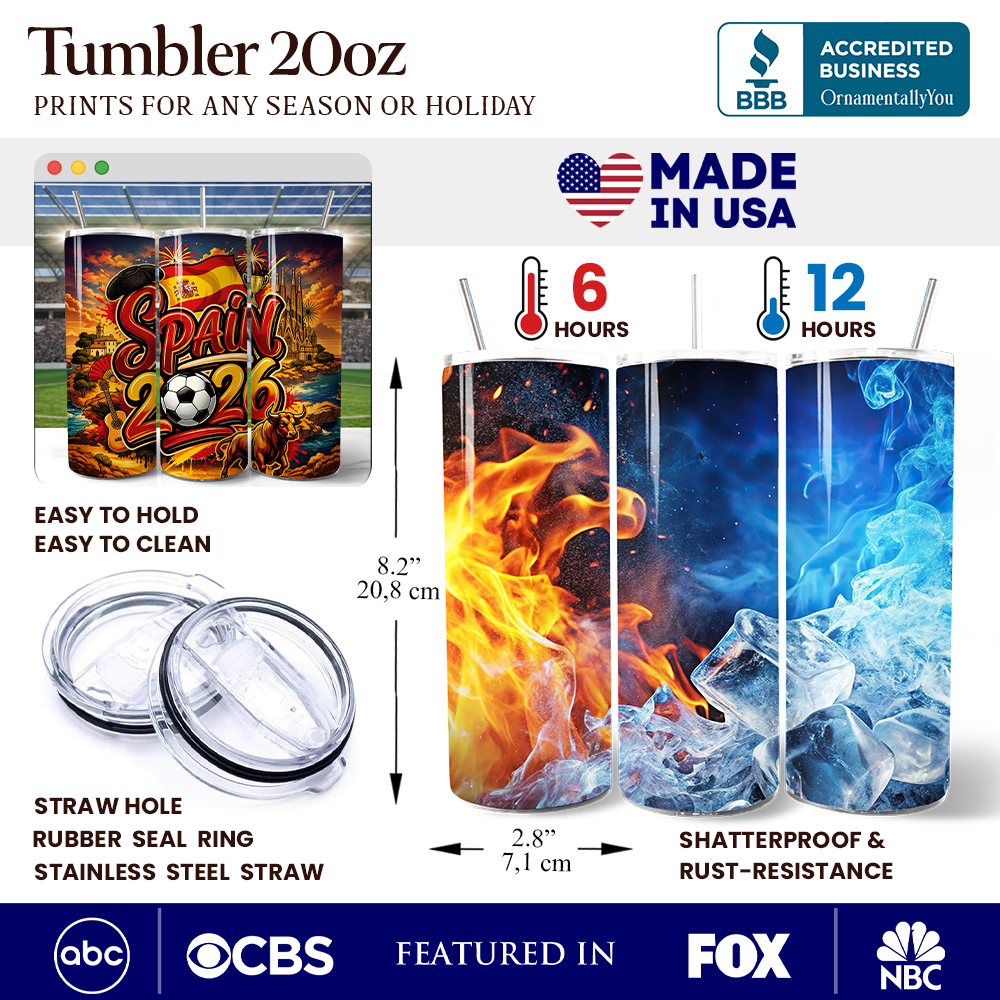 Spain 2026 Soccer Cup Global Championship 20oz Tumbler With Lid and Stainless Steel Straw, Fans Football Gift Cup