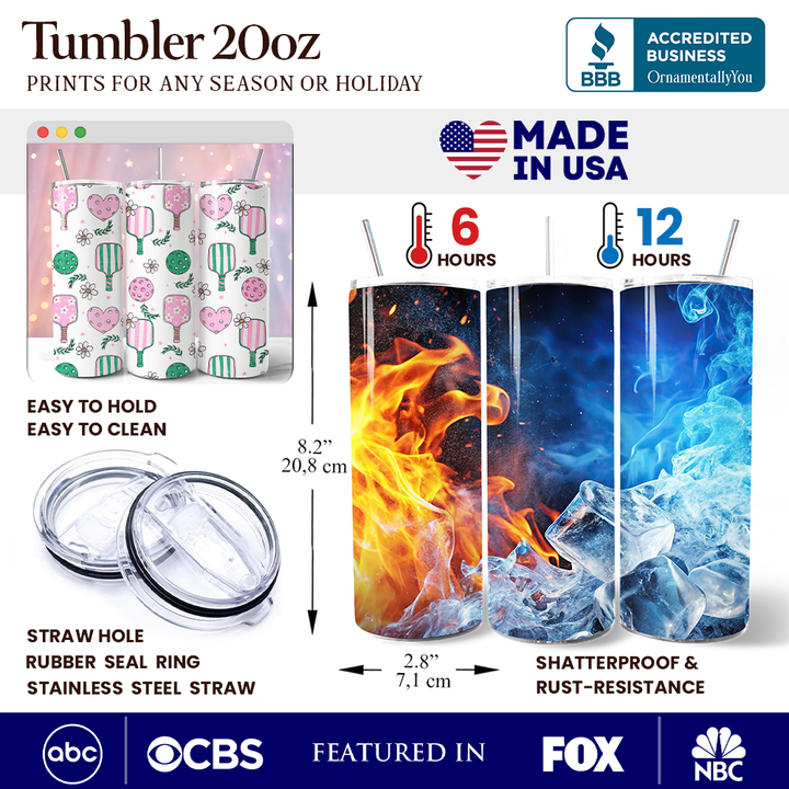 Sporty Coquette Pink Retro Pickleball 20oz Personalized Tumbler With Lid and Stainless Steel Straw, Valentine Travel Mug Gift