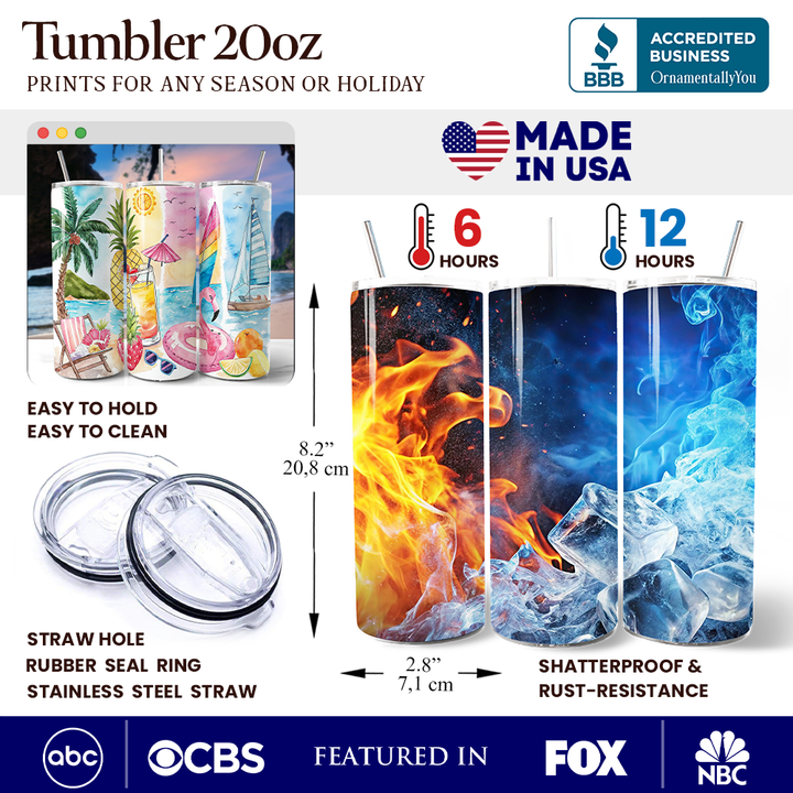 Summer Vibes 20oz Personalized Tumbler With Lid and Stainless Steel Straw, Brushstrokes Vacation Beach Gift Cup