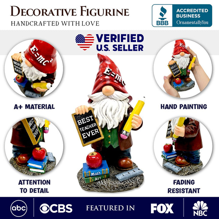 Teacher Gnome Garden Statue, 10" Classroom Dwarf Figurine Appreciation Gift for Teachers Resin Statues OrnamentallyYou 