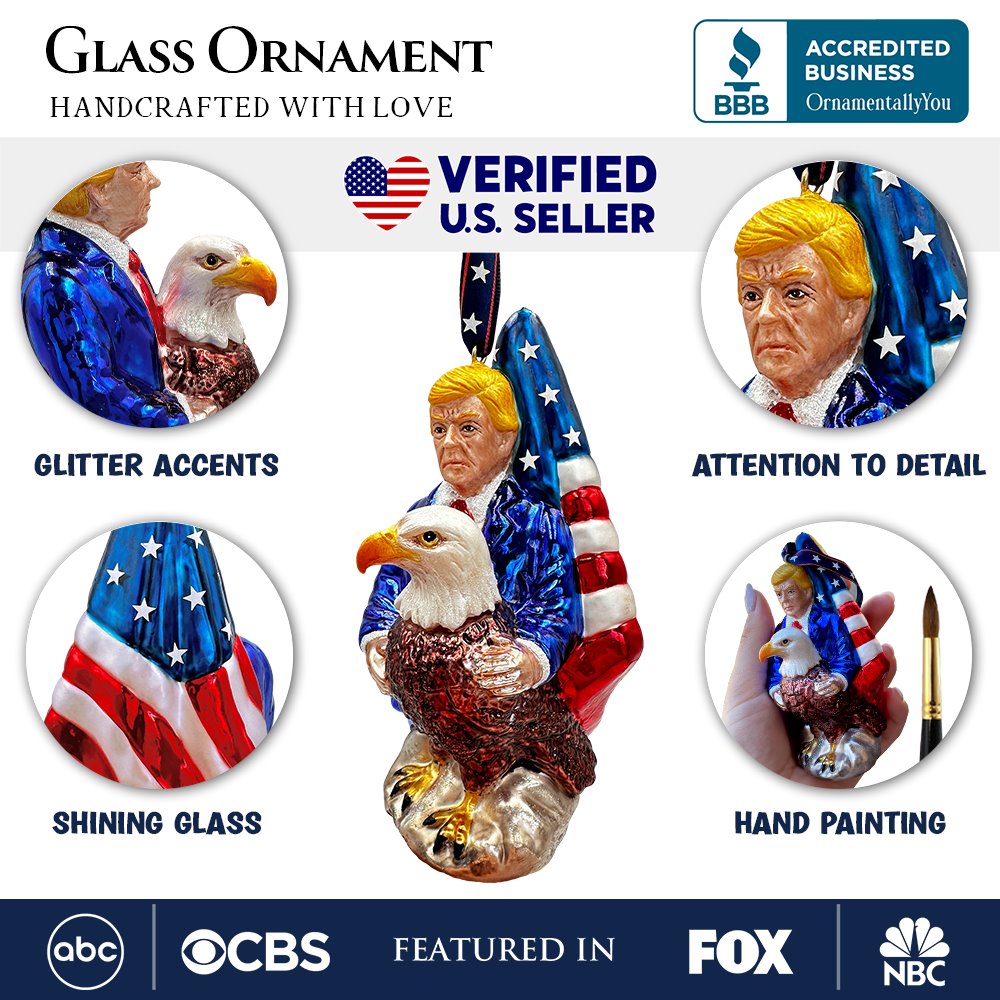 (Pre-Order) Trump and American Bald Eagle Hand Blown Glass Christmas Ornament, President Tree Ornament Holiday Decor Glass Ornament OrnamentallyYou 