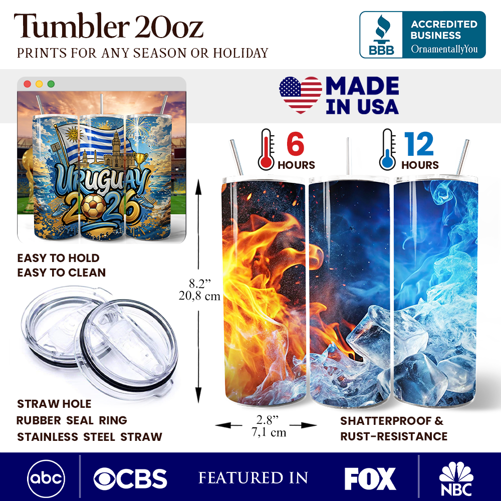 Uruguay 2026 Soccer Cup Global Championship 20oz Tumbler With Lid and Stainless Steel Straw, Fans Football Gift Cup