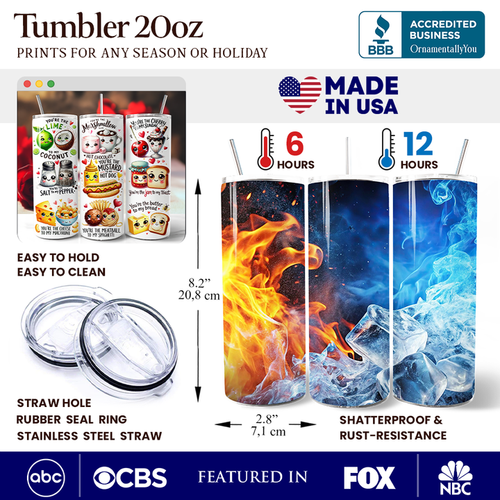 Valentine Food Pun Soulmates 20oz Personalized Tumbler With Lid and Stainless Steel Straw, Romantic Gift Cup