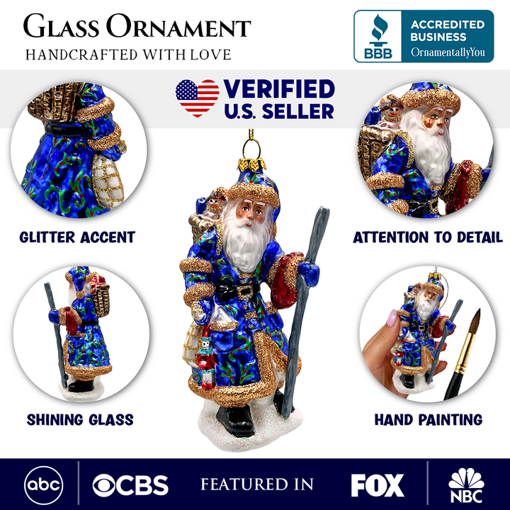 (Pre-Order) Victorian Vagabound Santa Claus Glass Christmas Ornament, Purple Tree Decor
